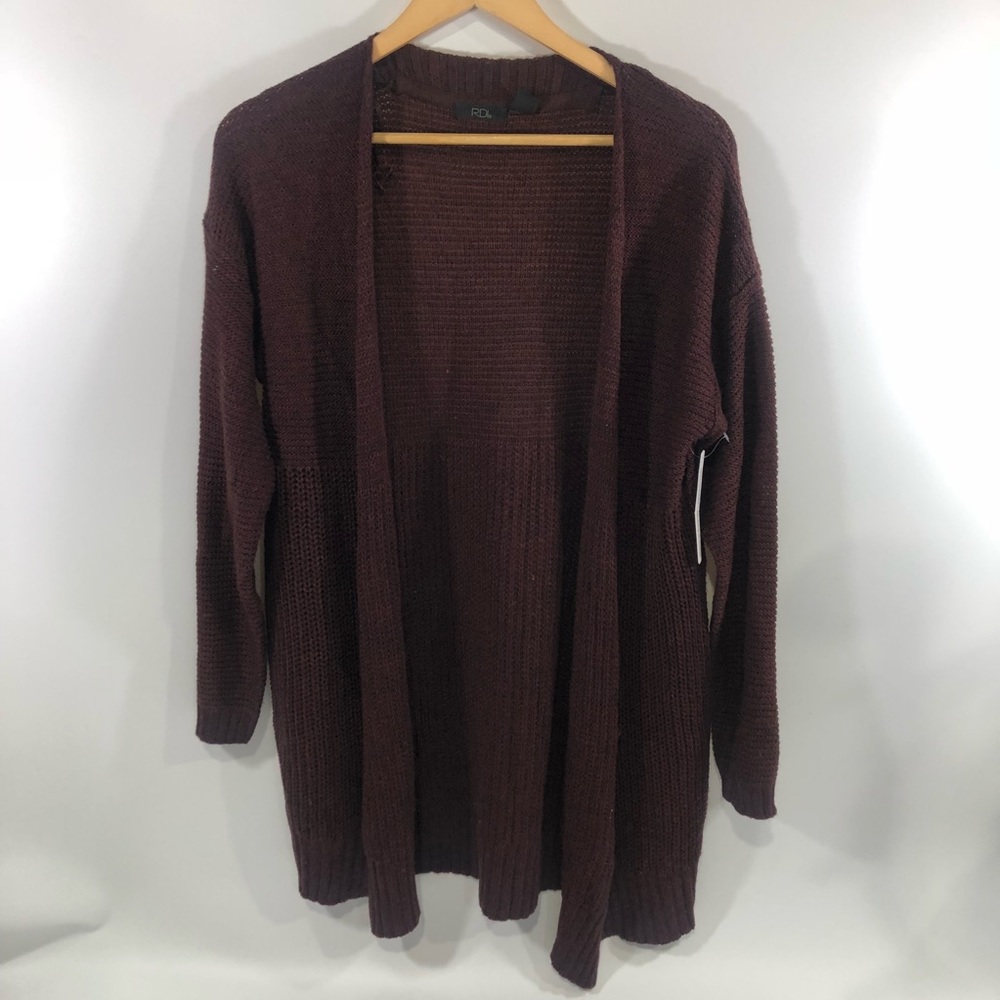 RDI Burgundy Open Front Knit Sweater Cardigan